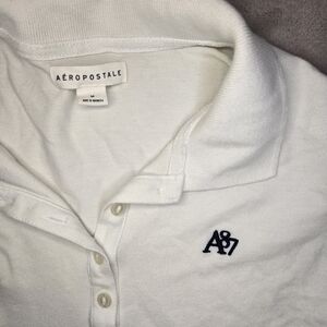 Aeropostale Women's White Polo with Navy Logo